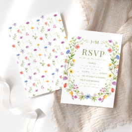 Kleurrijke weide bloemenwilde bloem rustieke bruil RSVP kaartje
