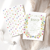 Kleurrijke weide bloemenwilde bloem rustieke bruil RSVP kaartje