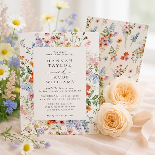 Kleurrijke Weide Bruidsbloemen Huwelijk Kaart