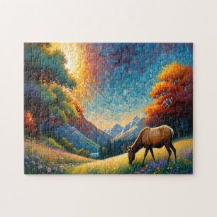 Kleurrijke weide eland met bloemen kunst legpuzzel