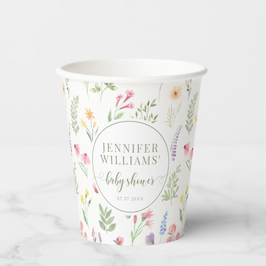 Kleurrijke weide kleine wilde bloem baby meisje do papieren bekers (Voorkant)