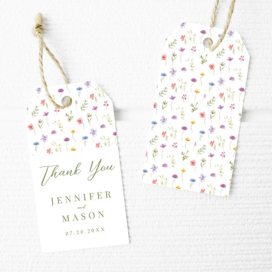 Kleurrijke weide wilde bloem bruiloft dank u cadeaulabel