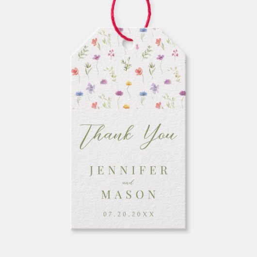 Kleurrijke weide wilde bloem bruiloft dank u cadeaulabel (Voorkant)