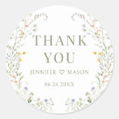 Kleurrijke weide wilde bloem bruiloft dank u ronde sticker (Voorkant)
