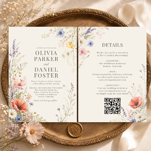 Kleurrijke Weide Wilde Bloem QR Code Boho Bruiloft Kaart