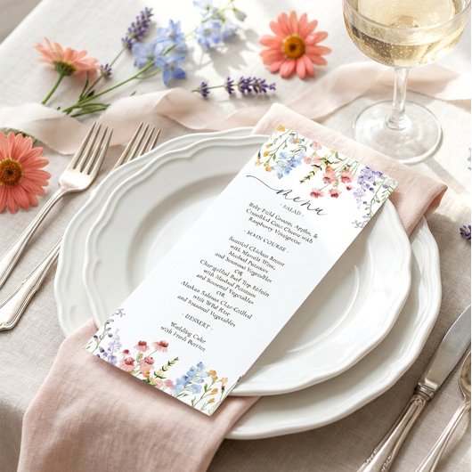 Kleurrijke Weide Wilde Bloemen Bruiloft Menu