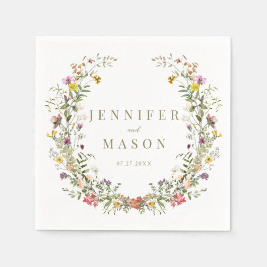 Kleurrijke weide wildflower bruiloft papieren serv servet (Voorkant)