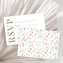 Kleurrijke weide wildflower bruiloft RSVP kaarten
