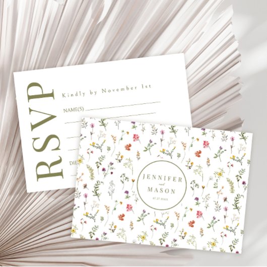 Kleurrijke weide wildflower bruiloft RSVP kaarten