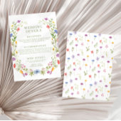 Kleurrijke weide wildflower tuin bruiloft details informatiekaartje