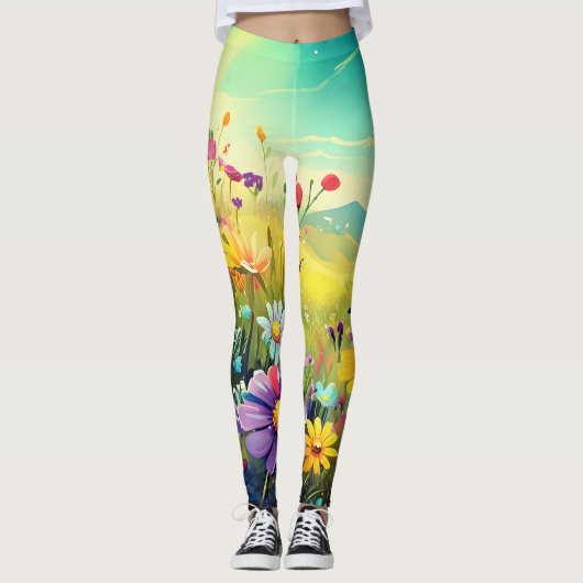 Kleurrijke weide Yoga Leggins Leggings (Voorkant)