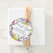 Kleurrijke weidebloemen bloemencalligrafie bedankjes labels (In situ)