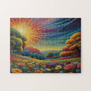 Kleurrijke weidekunst legpuzzel