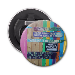 Kleurrijke Welcome Island teken Caribisch gebied Button Flesopener