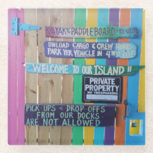 Kleurrijke Welcome Island teken Caribisch gebied Glazen Onderzetter