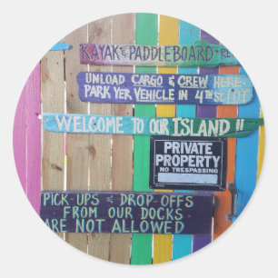 Kleurrijke Welcome Island teken Caribisch gebied Ronde Sticker