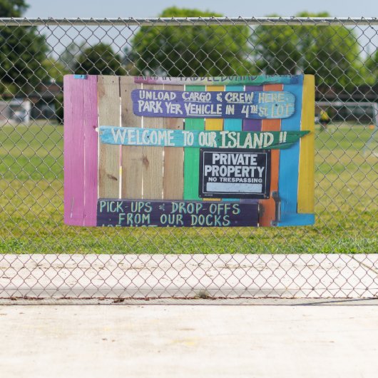 Kleurrijke Welcome Island teken Caribisch gebied Spandoek (Insitu)