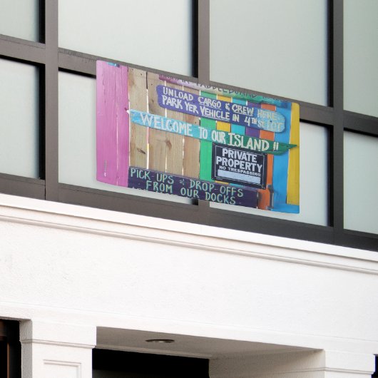 Kleurrijke Welcome Island teken Caribisch gebied Spandoek (Buitenkant Gebouw)