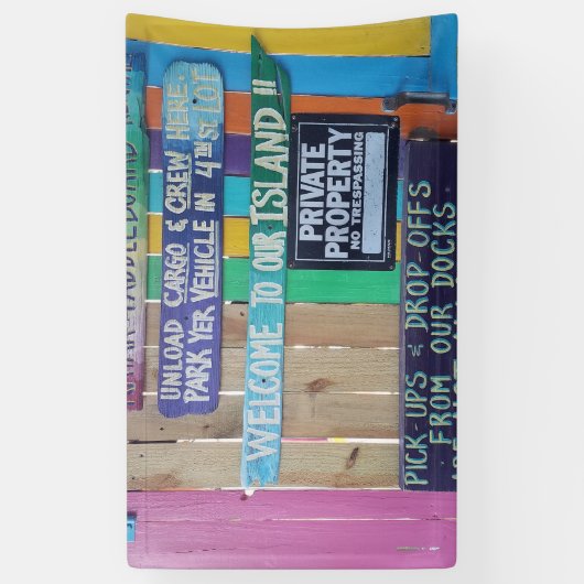 Kleurrijke Welcome Island teken Caribisch gebied Spandoek (Verticaal)