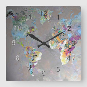 Kleurrijke wereld vierkante klok