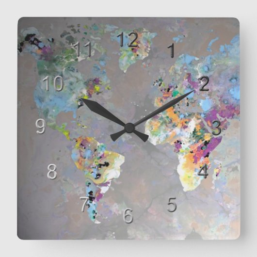 Kleurrijke wereld vierkante klok (Voorkant)