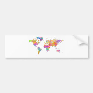Kleurrijke Wereld Waterverfspatten Wereldkaart Bumpersticker