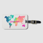 Kleurrijke Wereldkaart Aangepaste Monogram Naam Ba Bagagelabel (Voorkant (horizontaal))