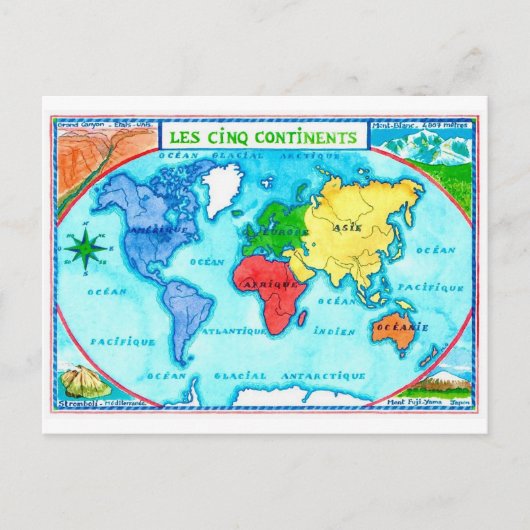 Kleurrijke Wereldkaart Ansichtkaart Briefkaart (Voorkant)