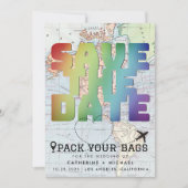 Kleurrijke Wereldkaart bestemming bruiloft bespaar Save The Date (Voorkant)