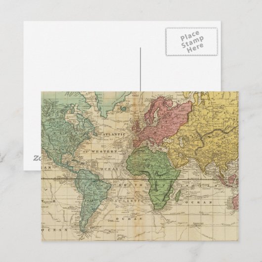 Kleurrijke Wereldkaart Briefkaart (Voorkant / Achterkant)