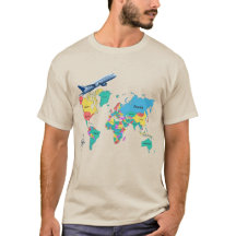 Kleurrijke Wereldkaart en Vliegtuig Vintage Reis T