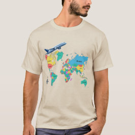 Kleurrijke Wereldkaart en Vliegtuig Vintage Reis T T-shirt