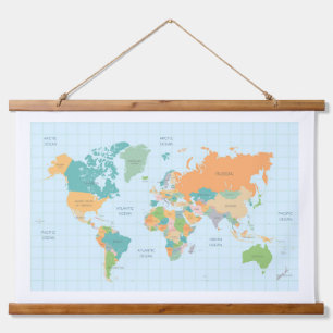 Kleurrijke Wereldkaart Houten Bovenwerk Wandtapijt Hangend Wandkleed