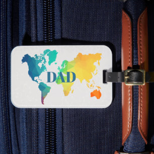 Kleurrijke Wereldkaart PAPA Eigen Naam  Bagagelabel