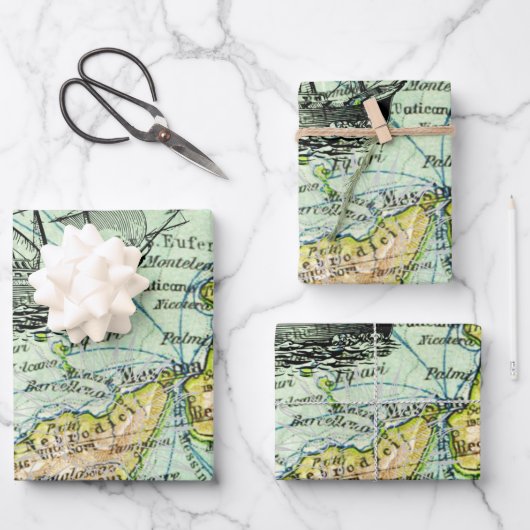 Kleurrijke Wereldkaart Pirate Treasure Passport Re Inpakpapier Vel (Voorkant)