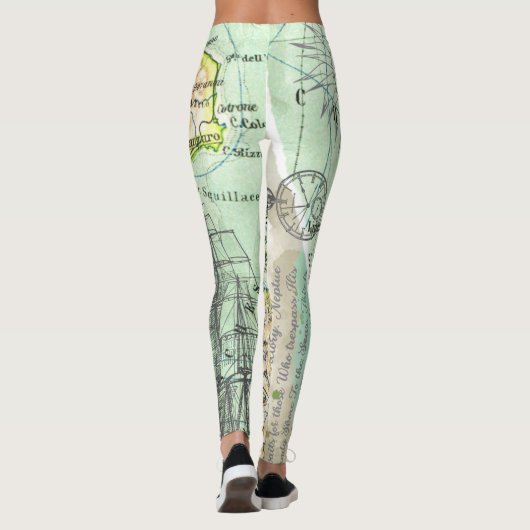 Kleurrijke Wereldkaart Pirate Treasure Passport Re Leggings (Achterkant)
