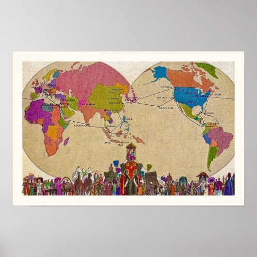 Kleurrijke Wereldkaart uit het Verleden Poster (Voorkant)