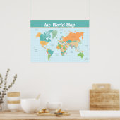 Kleurrijke Wereldkaart Waarde Poster (Matte) (Keuken)
