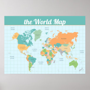 Kleurrijke Wereldkaart Waarde Poster (Matte)