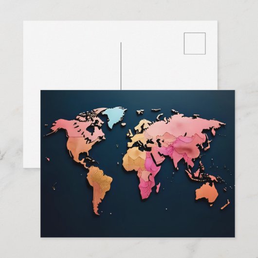 Kleurrijke Wereldkaart – Waterverf Travel Art Briefkaart (Voorkant / Achterkant)