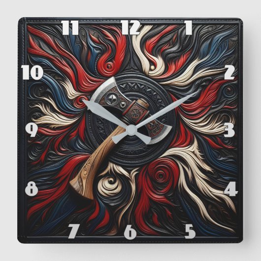 Kleurrijke wervelende brandweerbijl vierkante klok (Voorkant)