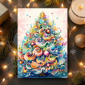 Kleurrijke wervelende kerstboom feestdagen kaart