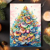 Kleurrijke wervelende kerstboom feestdagen kaart