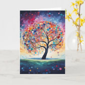 Kleurrijke Wervelende Stippen Boom des Levens Natu Kaart (Gele Bloem)