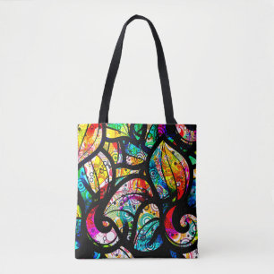 Kleurrijke Wervelingen Collage Glas-in-lood Uiterl Tote Bag