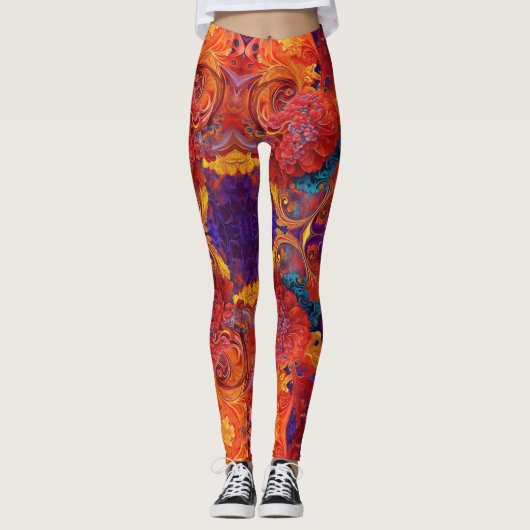 Kleurrijke wervelingen en bloemen Verf Pour Design Leggings (Voorkant)