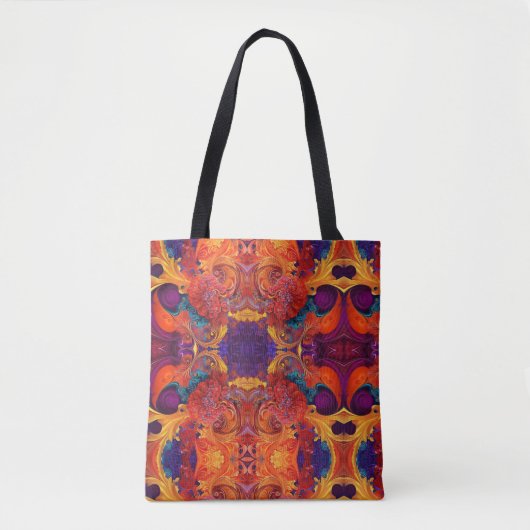 Kleurrijke wervelingen en bloemen Verf Pour Design Tote Bag (Voorkant)