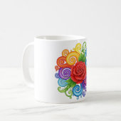 Kleurrijke wervelingen en rode rozenkunst koffiemok (Voorkant links)