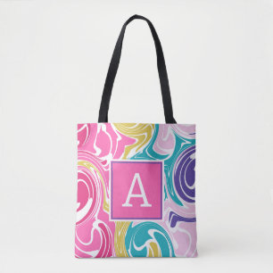 Kleurrijke wervelmonogram gepersonaliseerde Canvas Tote Bag