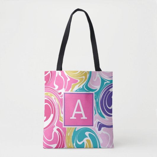 Kleurrijke wervelmonogram gepersonaliseerde Canvas Tote Bag (Voorkant)